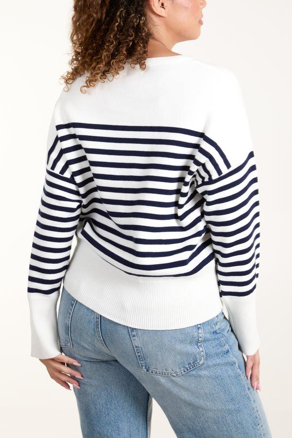 Qed London Knit Stripe Round Neck Jumper