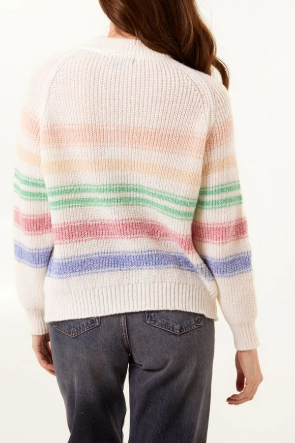 Qed London Knitted Flower Striped Jumper