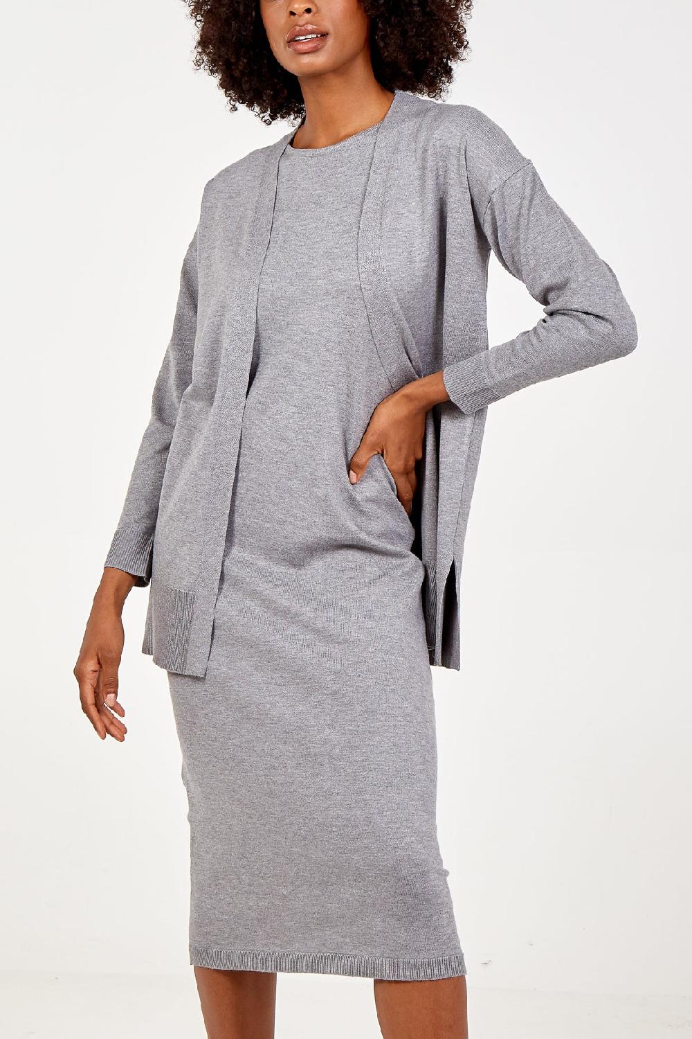 Qed London Knitted Midi Dress & Cardigan Set