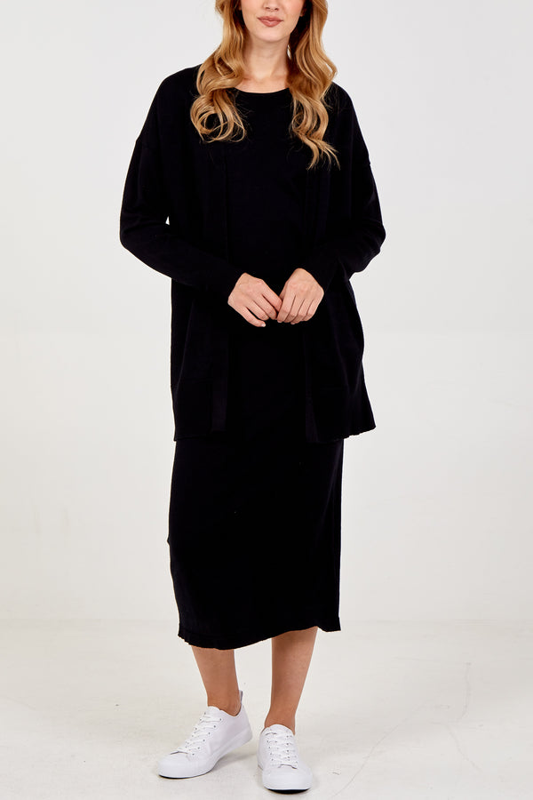 qed london Knitted Midi Dress & Cardigan Set