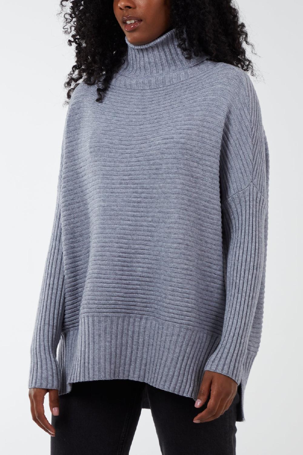 Qed London Knitted Rib Roll Neck Jumper