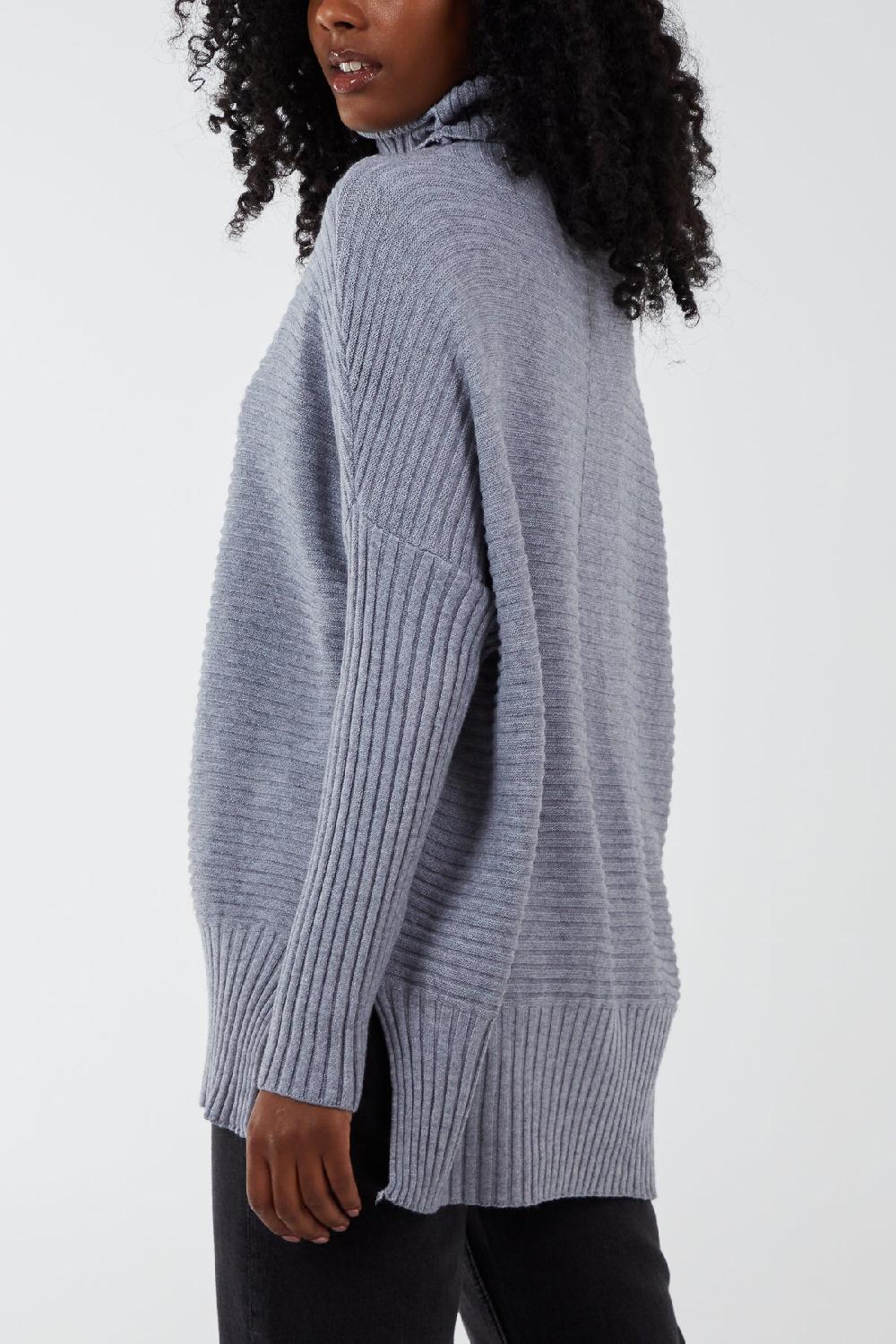 Qed London Knitted Rib Roll Neck Jumper