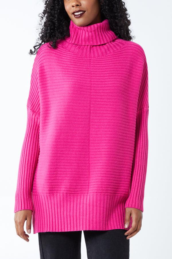 qed london Knitted Rib Roll Neck Jumper