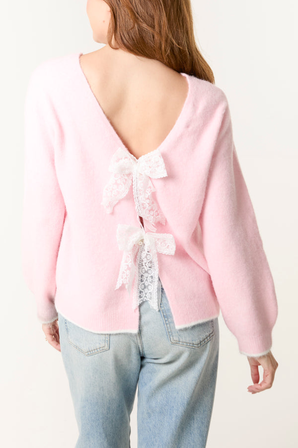 qed london Lace Bow Back Knit Jumper