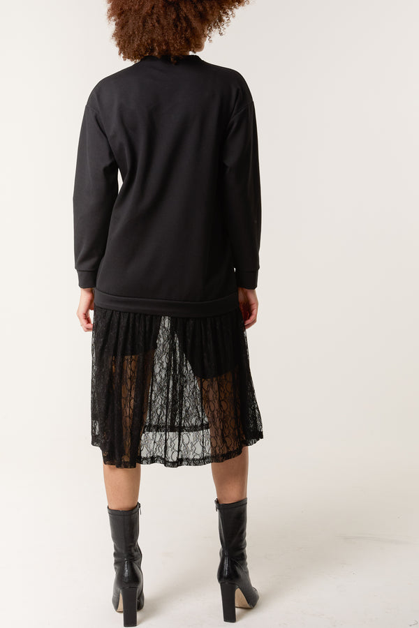 Qed London Lace Skirt & Sweat Jumper Midi Dress