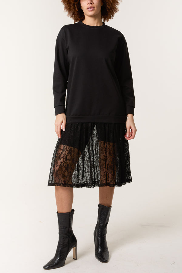 qed london Lace Skirt & Sweat Jumper Midi Dress