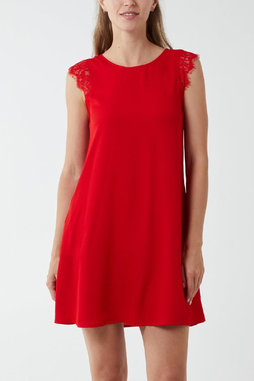 Qed London Lace Trim Swing Dress With Tie Back