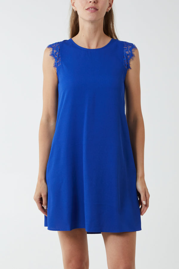 qed london Lace Trim Swing Dress With Tie Back