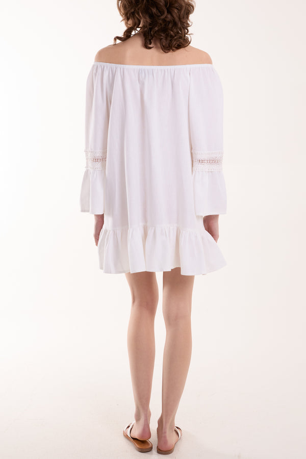 Qed London Lace Trim Tassel Bardot Dress