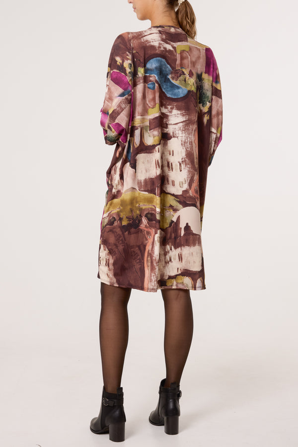 Qed London Landscape Print Twist Knot Mini Dress