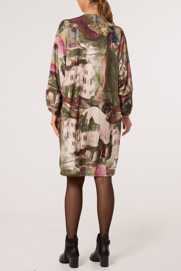 Qed London Landscape Print Twist Knot Mini Dress