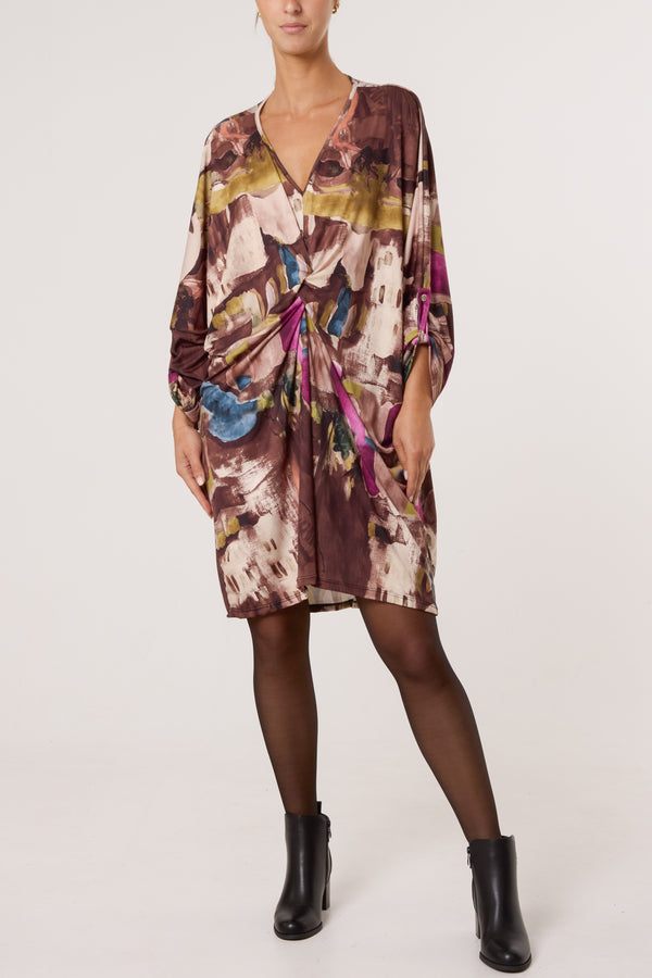 qed london Landscape Print Twist Knot Mini Dress