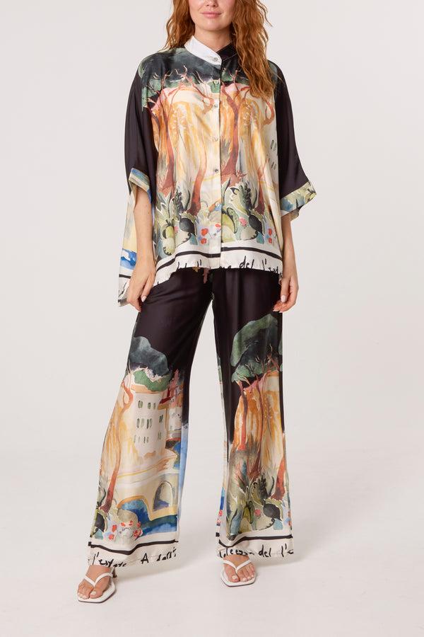 Qed London Landscape Print Two Piece Satin Set