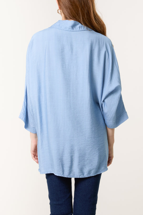 Qed London Lapel Collar Pleated Front Blouse