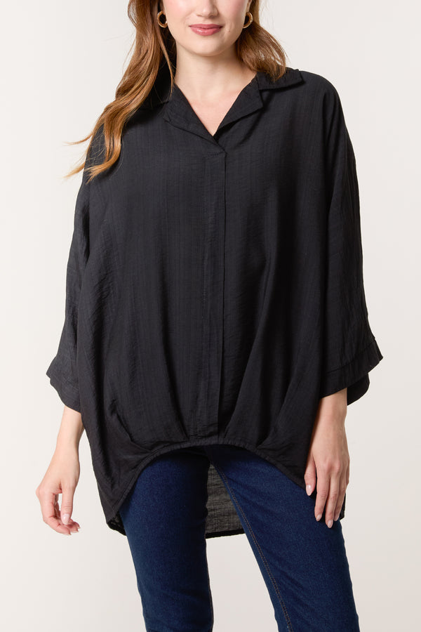 Qed London Lapel Collar Pleated Front Blouse