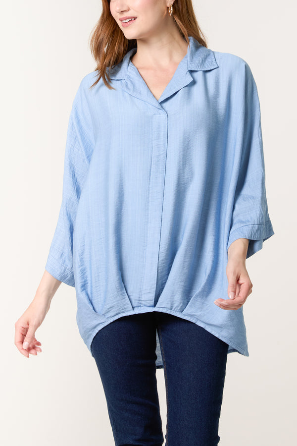 Qed London Lapel Collar Pleated Front Blouse