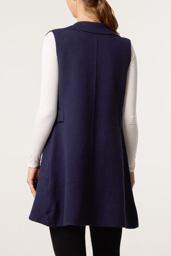 Qed London Lapel Collar Pockets Knitted Vest