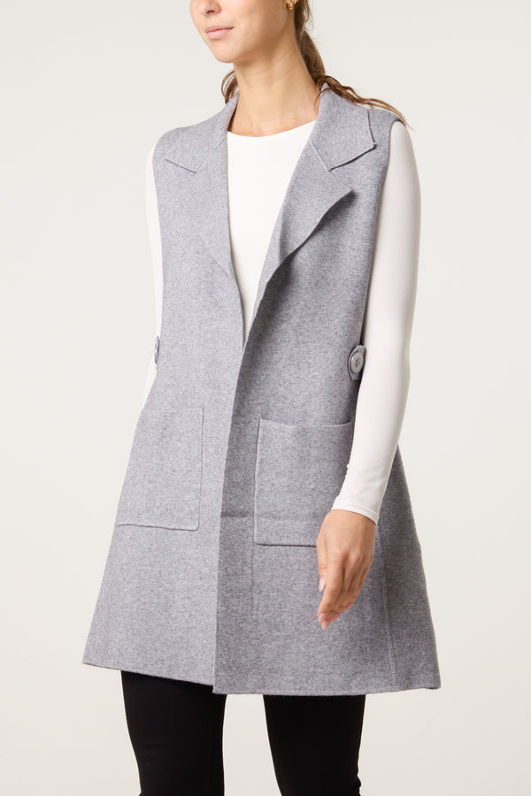 Qed London Lapel Collar Pockets Knitted Vest