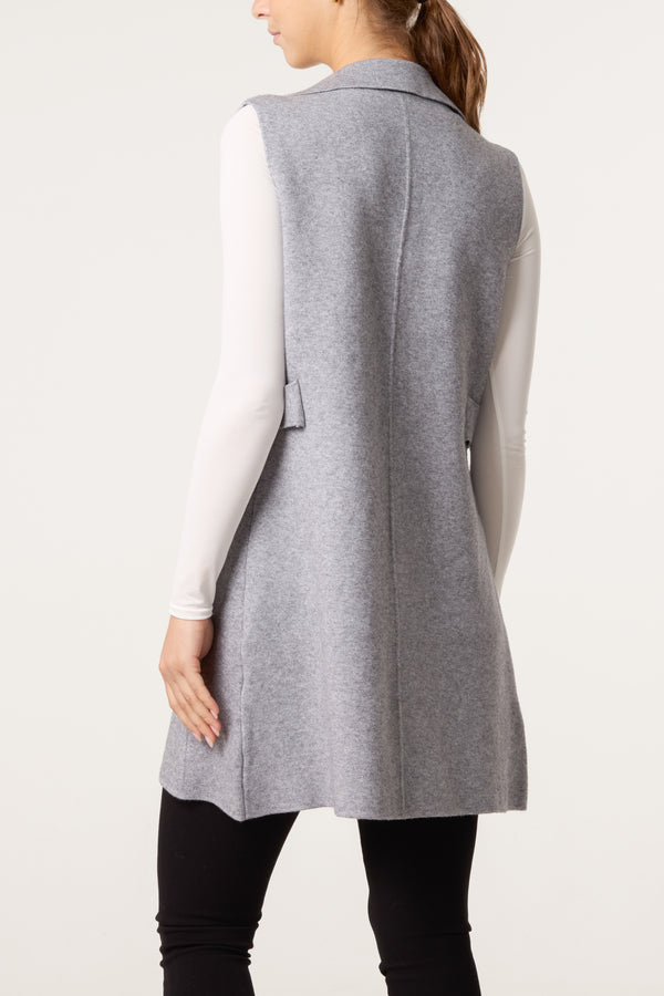 Qed London Lapel Collar Pockets Knitted Vest