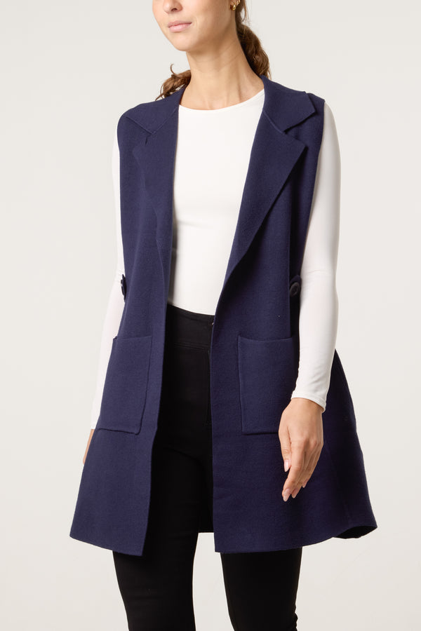 qed london Lapel Collar Pockets Knitted Vest