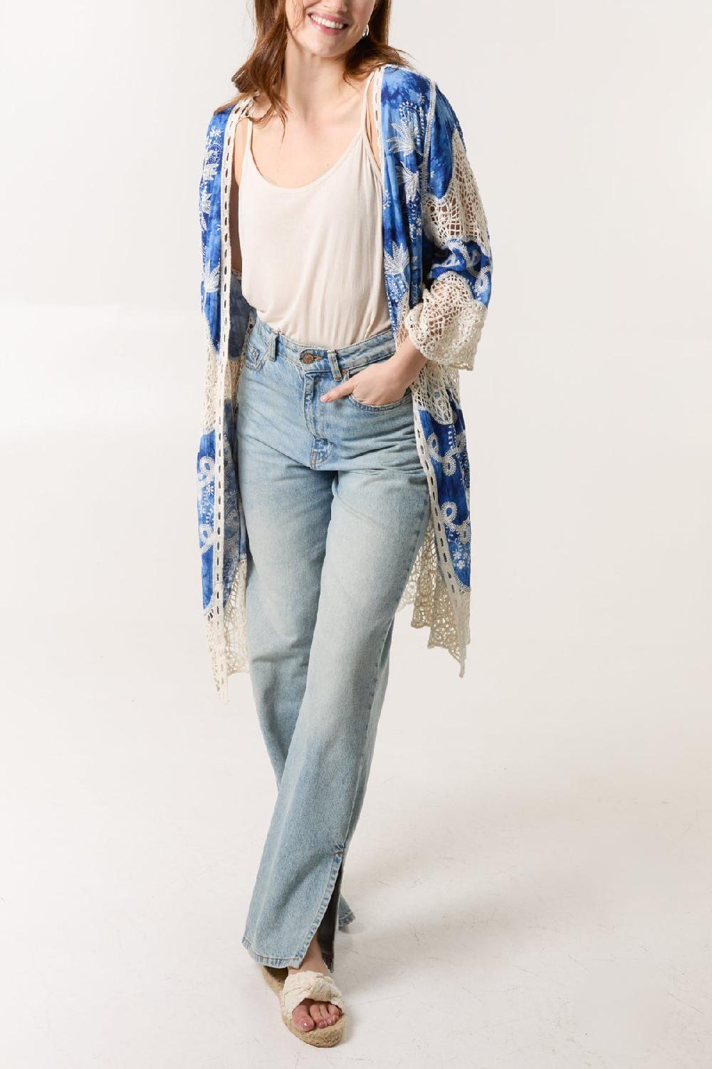 Qed London Leaf Embroidery Crochet Kimono
