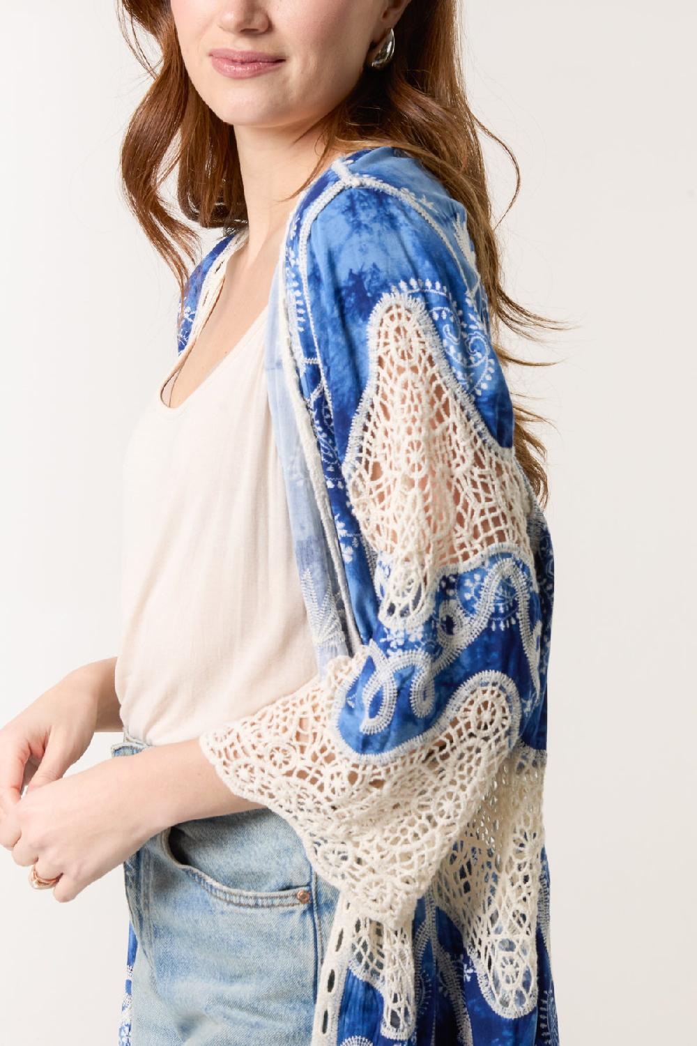 Qed London Leaf Embroidery Crochet Kimono