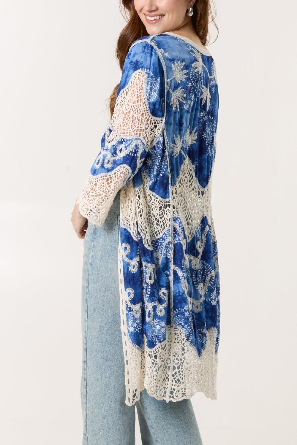 Qed London Leaf Embroidery Crochet Kimono