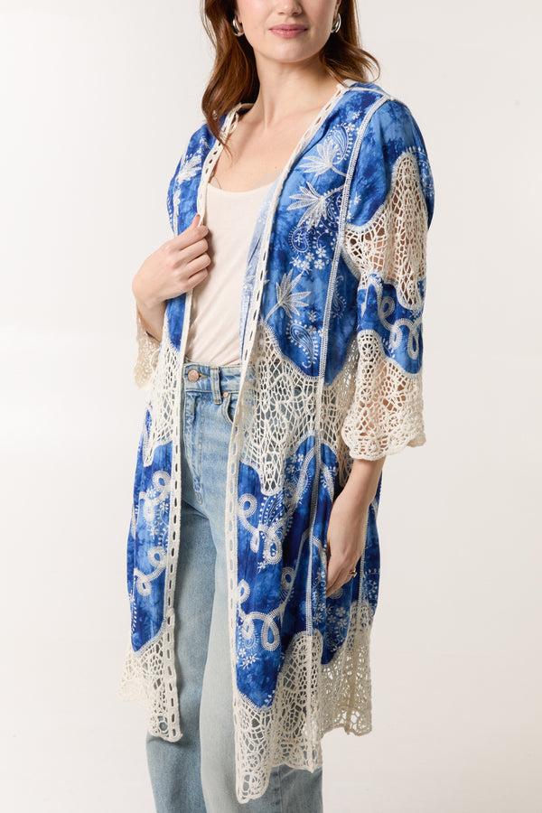 qed london Leaf Embroidery Crochet Kimono