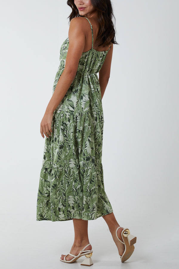 Qed London Leaf Print Cami Tassel Trapeze Dress