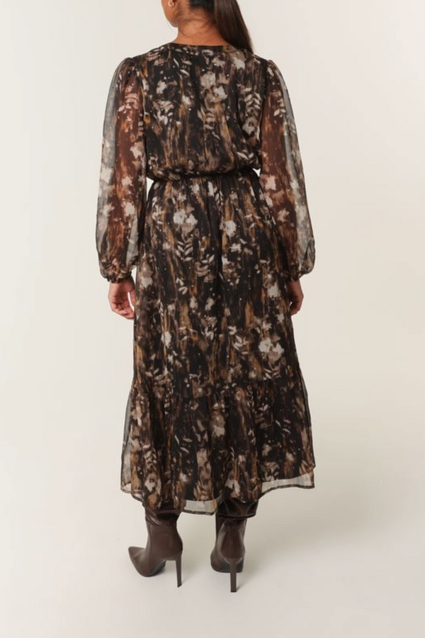 Qed London Leaf Print Diamante Chiffon Dress