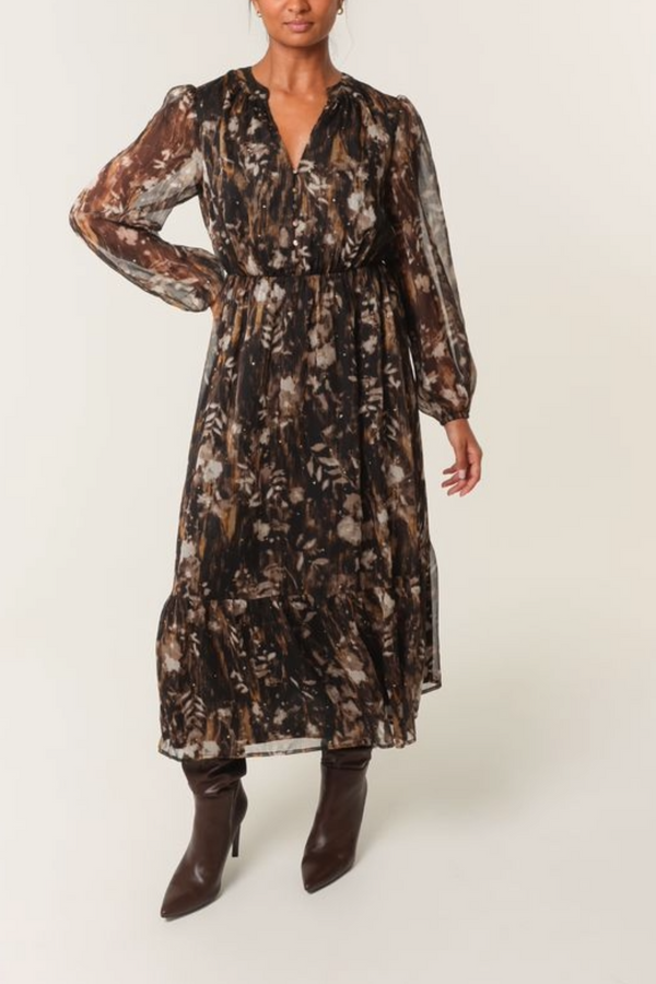 qed london Leaf Print Diamante Chiffon Dress