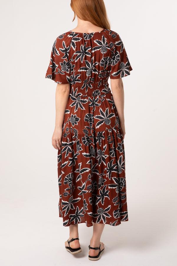 Qed London Leaf Print Notch Collar Dress