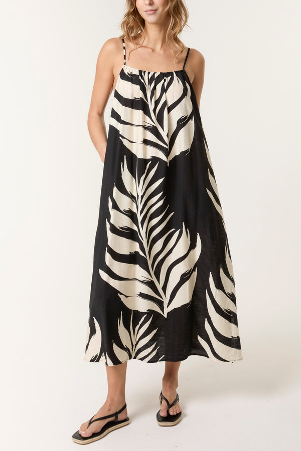 Qed London Leaf Print Strappy Dress