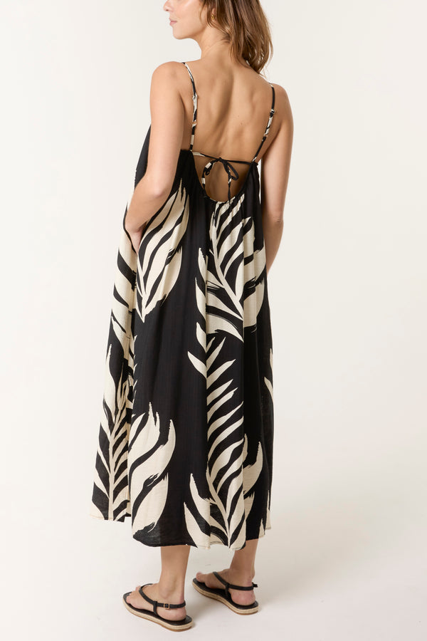 Qed London Leaf Print Strappy Dress