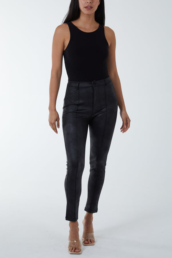 Qed London Leather Look Fitted Trousers