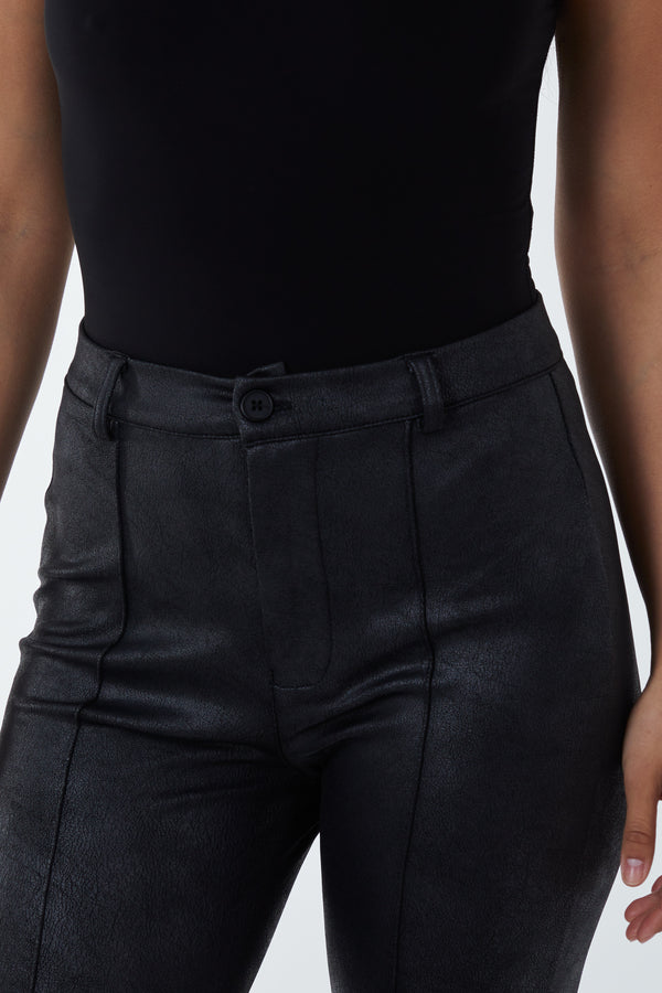 Qed London Leather Look Fitted Trousers