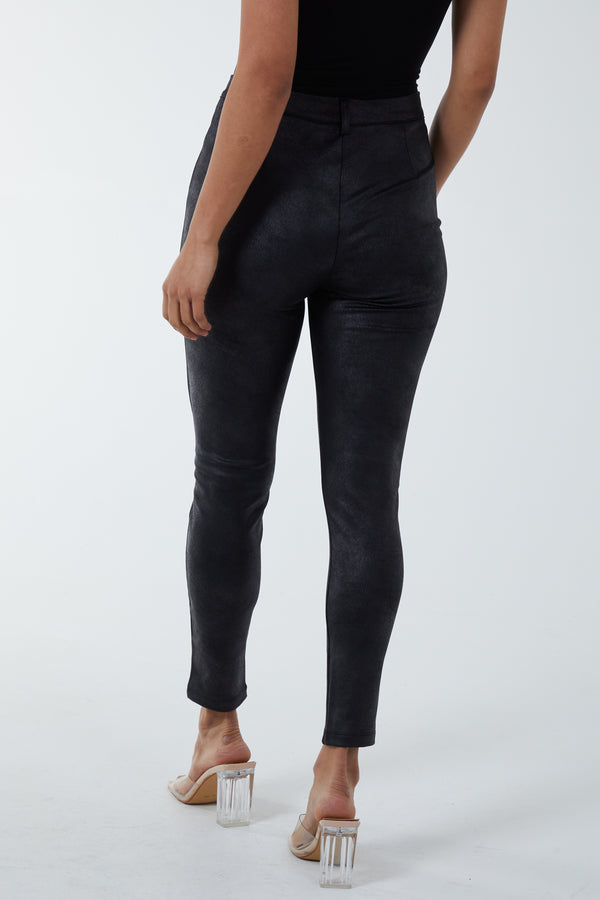 Qed London Leather Look Fitted Trousers