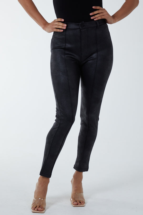 qed london Leather Look Fitted Trousers