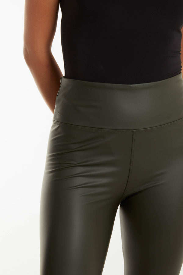 Qed London Leather Look Thick Waistband Legging