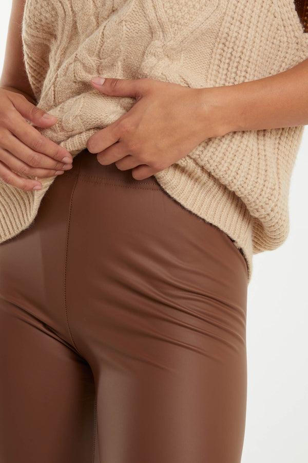 Qed London Leather Look Thin Waistband Leggings