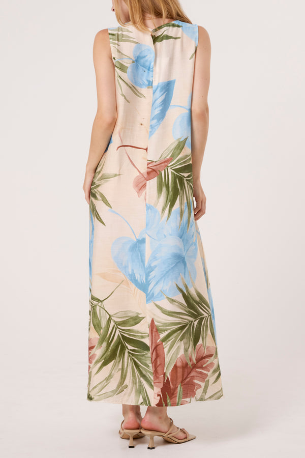 Qed London Leave Print Sleeveless Midi Dress