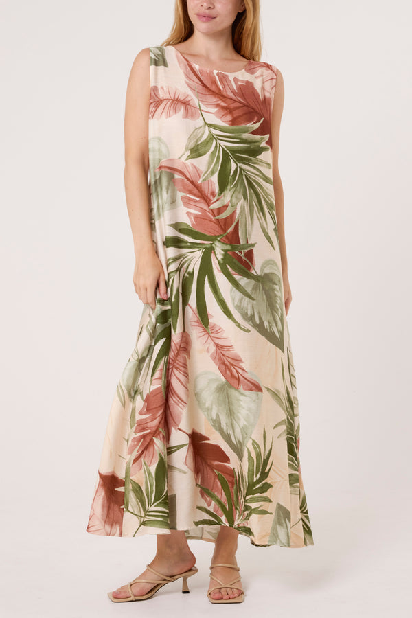 Qed London Leave Print Sleeveless Midi Dress