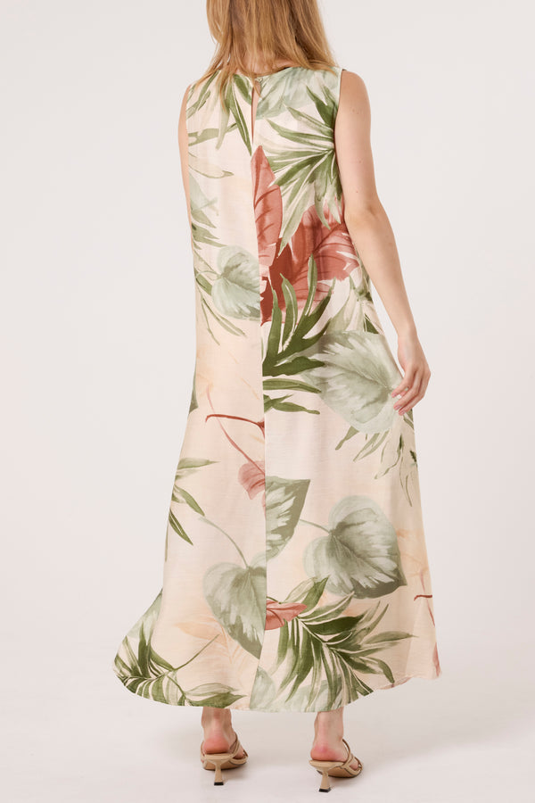 Qed London Leave Print Sleeveless Midi Dress