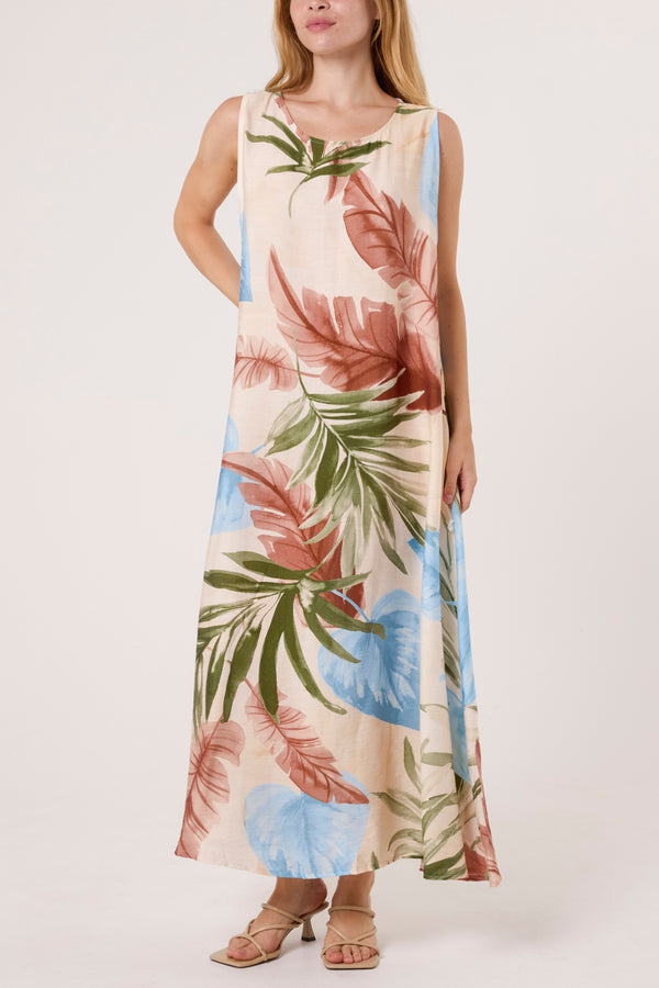 qed london Leave Print Sleeveless Midi Dress