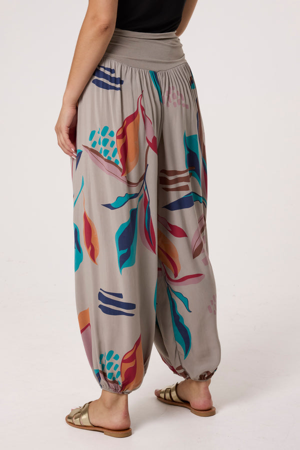Qed London Leave Print Waistband Harem Trousers