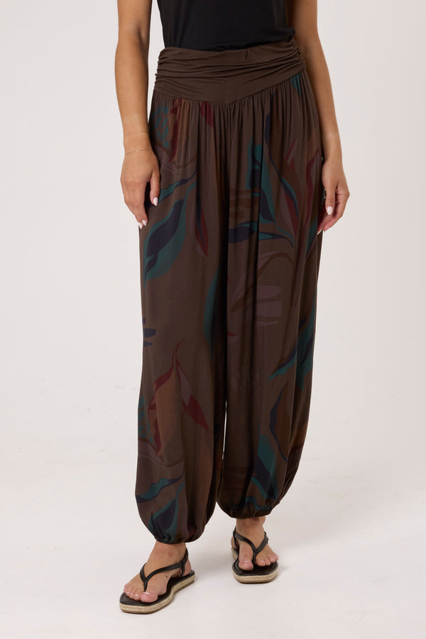 Qed London Leave Print Waistband Harem Trousers