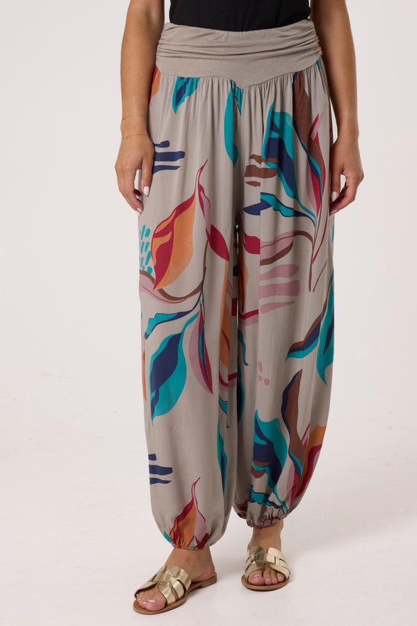 qed london Leave Print Waistband Harem Trousers