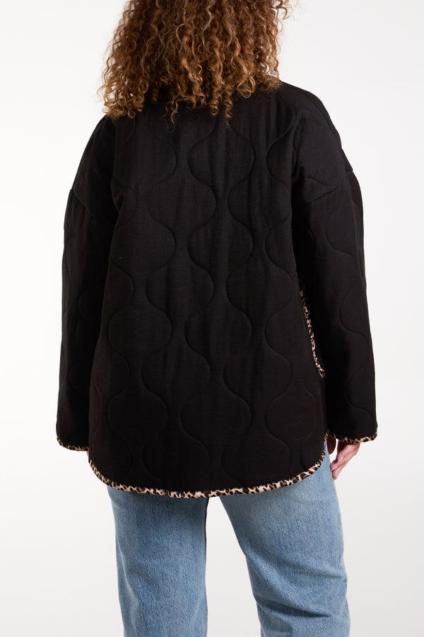 Qed London Leopard Binding Quilted Jacket