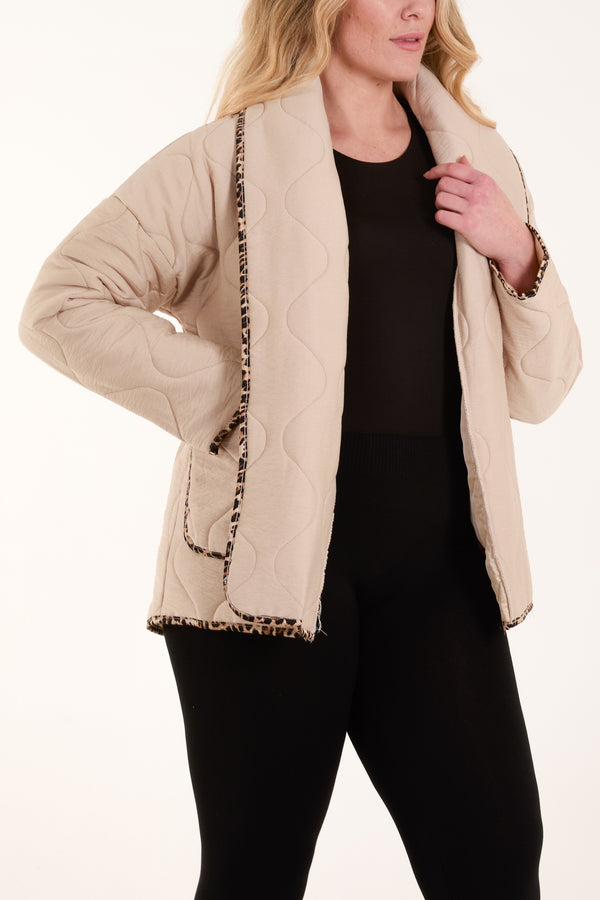 Qed London Leopard Binding Quilted Jacket