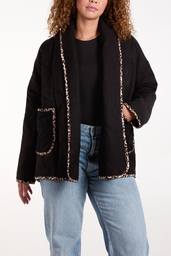 qed london Leopard Binding Quilted Jacket